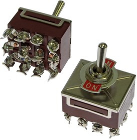 KN3B-402A, Тумблер двухпозиционный двухполюсный , 56.2х37х33.6 мм, ON-ON, 4PDT, 6 А, 250 В, 50 мОм, 12 контактов, под винт