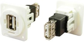 CP30208NXW, Адаптер USB, PLAIN Hole, Гнездо USB Типа A, Гнездо USB Типа A, USB 2.0, White FT