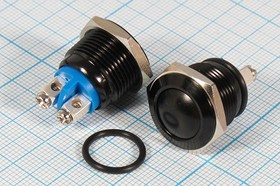 Переключатель кнопочный, 220В, 3,0, OFF-(ON), d16, черный, 2Cвинт, LA16A-2BL; №9166Bl ПКн\220\ 3\OFF-(ON)\d16\чер\ 2Cвинт\LA16A-2BL\