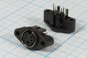 Разъем (miniDIN) MCC-5102 розетка, контакты 4HP, монтаж на блок, фланец 2отверстия,пластик, MCC-5102