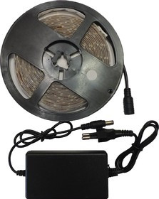 1x5LG60WN3528, Набор светодиодной ленты, белый, 12В, 60SMD(3528)/м, IP65, 5м, с блоком питания