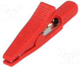 PJ5001-R, Зажим "крокодил", 5А, 70ВDC, красный, Длина: 42мм, Контакты: латунь