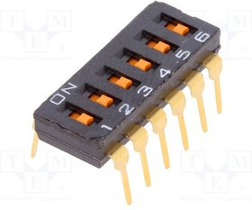 A6T-6101, Переключатель DIP-SWITCH, Кол-во секций 6, ON-OFF, 0,025A/24ВDC