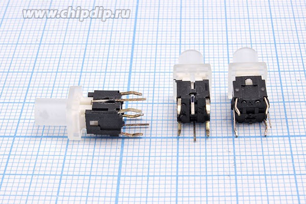 Переключатель тактовый, подсветка, красный, 7.5x7.5x16 мм, 6 контактов, PB6144L-1; №9798 R ПКнТакт 7,5x 7,5x16\h \\NO\IL2Вкр\6P\PB6144L-1\