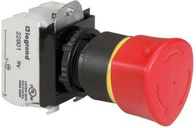 Кнопка грибовидная Osmoz d40мм Н3+НО аварийная откл. EN 418 возврат. поворотн. Leg 023726