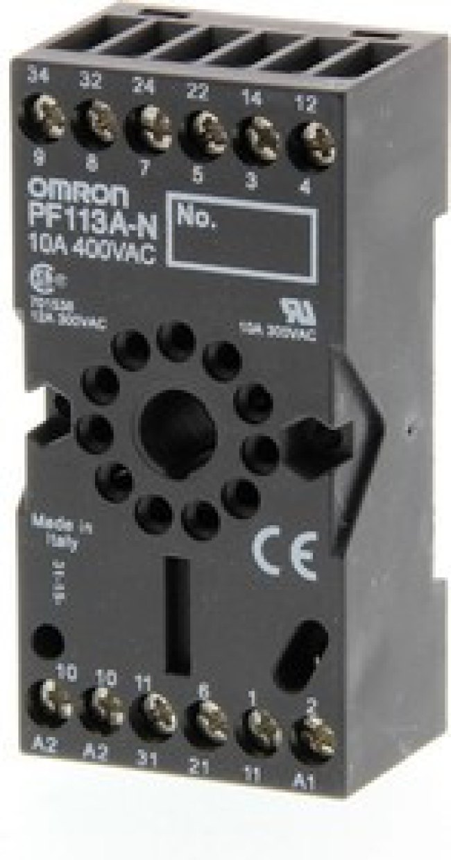 PF113A-N, 11 Pin 250V ac DIN Rail Relay Socket, for use with MKS Series