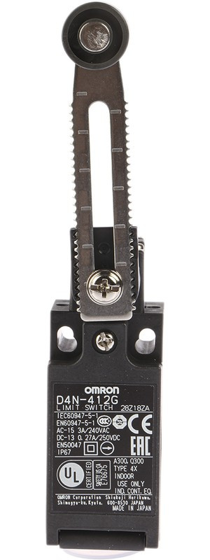 D4N412G, Limit Switch, Adjustable Roller Lever, 1NC + 1NO, 2 Snap-Action Contacts D4N412G, Limit Switch, Adjustable Roller Lever, 1NC + 1NO, 2 Snap-Action Contacts