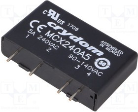 MCX240A5, Реле: полупроводниковое, Uупр: 90-140ВAC, 5А, 12-280ВAC, THT, SIP