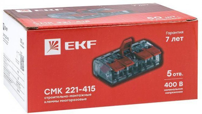 Клемма строительно-монтажная СМК 221-415 5-проводная 0.2-4кв.мм (уп.50шт) PROxima EKF plc-smk-221-415
