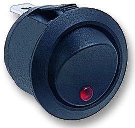 R13112BLAB, Клавишный переключатель, с подсветкой, SPST, вкл-выкл, черный, в панель, 10А, 24В DC