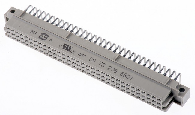 09732966801, Conn DIN 41612 F 96 POS 2.54mm Solder RA Thru-Hole