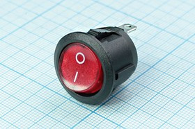 Выключатель клавишный, 3T, 250В/6А, ON-OFF, d20,0, с подсветкой красной, IRS101-9C; №15025R Пкл\\ 6\ON-OFF\d20,0\чер\ ILкр\\3T\IRS101-9C\