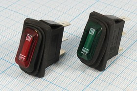 Переключатель клавишный, контакты 3T, 16А, OFF-ON, подсветка ILкрасная, KCD1-11N
