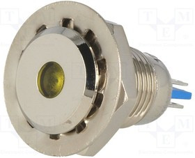 GQ12F-D/Y/12, Индикат.лампа: LED, плоский, 12ВDC, Отв: d12мм, IP67, под пайку