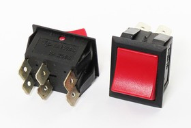 Переключатель клавишный, контакты 6T, 10А, ON-OFF-ON, подсветка черная/красная, SB2041