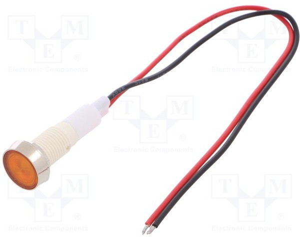 IND10P-24Y-W, Индикат.лампа LED, плоский, 24ВDC, 24ВAC, Отв d10мм, пластик