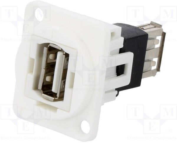 CP30208NW, Соединитель, гнездо USB A, с обеих сторон, FT, USB 2.0, пластик