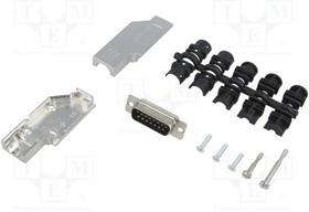 DCMR-FK-15-DBP-K, D-Sub; PIN: 15; plug; male; angled 90°; soldering; for cable; black