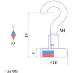 Крючок на неодимовом магните Е16 (М4), белый