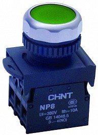 NP8-11BND/3 110-230VAC, Кнопка без фиксации зеленая с подсветкой ON-(OFF)/OFF-(ON)