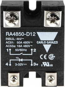 RA4850-D12, RA 48 Series Solid State Relay, 50 A Load, Panel Mount, 530 V ac Load, 32 V dc Control