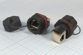 Гнездо телефонное 8P8C на панель, угловое, герметичное, переходник, RJ45F71RA; №10910 гн телеф 8P8C