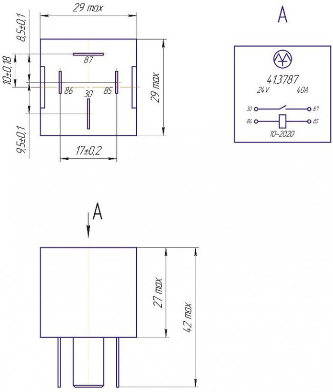 41.3787, Реле электромагнитное 24V 4-х контактное 40А замыкающее ЭНЕРГОМАШ
