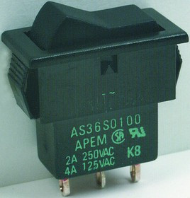 AS37S010010, SWITCH, ROCKER, SPDT, 4A, 250V, BLACK