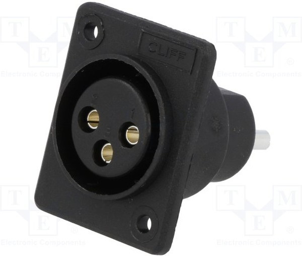 CP30012, Гнездо, XLR, "мама", PIN: 3, на панель, винтами, пайка, черный, 5А CP30012, Гнездо, XLR, "мама", PIN: 3, на панель, винтами, пайка, черный, 5А