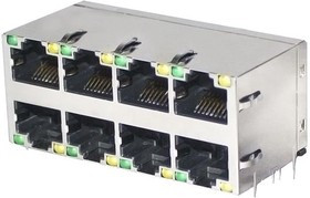 SS-74500-020, Modular Connectors / Ethernet Connectors 50u" 2x2 Shielded Upper/Lower LEDs G/Y