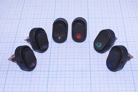 Выключатель клавишный, 3T, 20А12В, ON-OFF, d12, с подсветкой зеленой СД, ASW-20D; №1008 G Пкл\12\20\ON-OFF\d12\ чер\ILзелСД\\3T\ASW-20D\