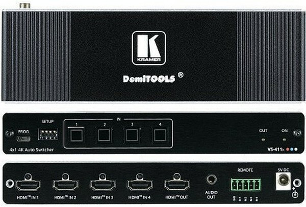 Kramer VS-411X, Коммутатор 4х1 HDMI с автоматическим переключением; коммутация по наличию сигнала, поддержка 4K60 4:4:4, деэмбедирование ауд Kramer VS-411X, Коммутатор 4х1 HDMI с автоматическим переключением; коммутация по наличию сигнала, поддержка 4K60 4:4:4, деэмбедирование ауд