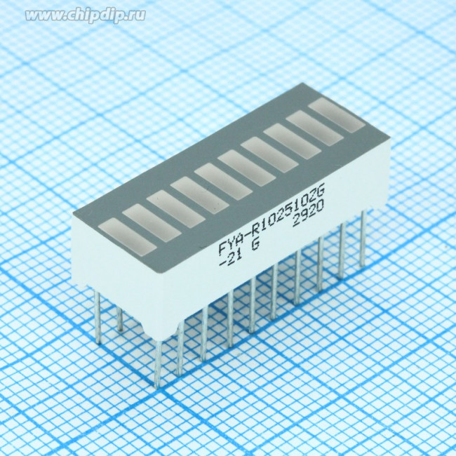 FYA-R102510ZG-21, 10 сегментный шкальный дисплей/зеленый/ 570нм/14-18мкд 25,4х10,1мм FYA-R102510ZG-21, 10 сегментный шкальный дисплей/зеленый/ 570нм/14-18мкд 25,4х10,1мм