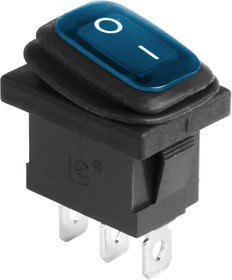 36-2176, Выключатель клавишный 250V 6А (3с) ON-OFF синий с подсветкой Mini ВЛАГОЗАЩИТА
