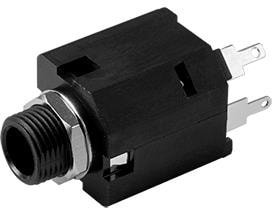 MJ-63052A, Phone Connectors audio jack, 6.35 mm, vertical, 2 conductor, through hole, 1 switch, w/ nut MJ-63052A, Phone Connectors audio jack, 6.35 mm, vertical, 2 conductor, through hole, 1 switch, w/ nut