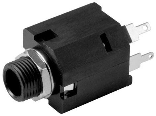 MJ-63052A, Phone Connectors audio jack, 6.35 mm, vertical, 2 conductor, through hole, 1 switch, w/ nut MJ-63052A, Phone Connectors audio jack, 6.35 mm, vertical, 2 conductor, through hole, 1 switch, w/ nut