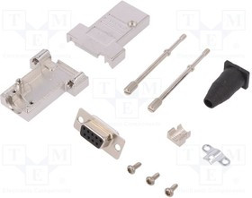 DTSL09-T-JSRGDBS-K, Разъем D-Sub; PIN: 9; вилка; "мама"; прямой; пайка; на провод; черный