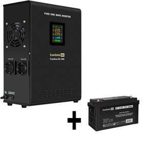 EX296556RUS, Комплект ИБП EX295997RUS + батарея 120Aч EX282988RUS 1шт (инвертор, синус, для котла, настенный) ExeGate FineSine SX-1000.LCD.A