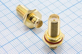 Переходник гнездо SMA - гнездо SMA на панель под гайку, герметичный; №13477Z гн SMA-гн SMA\переходник\пан\\ мет\Au\\гермет,гайка