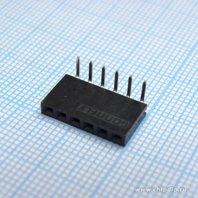 PBS-6R (DS-1024 - 1x6 - R), Гнездо на плату 2.54мм 1х6pin угловое