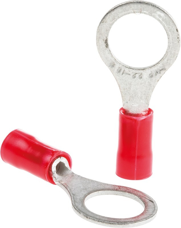 34151, Клемма тип "О" 8мм, изолированная, провод 0.30-1.4мм² (красная) 34151, Клемма тип "О" 8мм, изолированная, провод 0.30-1.4мм² (красная)