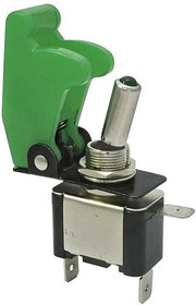SAC-01 GREEN ASW-07D G-LED, Тумблер двухпозиционный однополюсный ASW-07D с зеленым предохранительным колпачом SAC-01, 61.7х16х28 мм. ON-OF