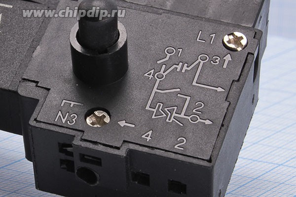 Выключатель 2М/3.5А с регулировкой оборотов и реверсом для дрели МЭС 450 (аналог Ломов); №15580 ПкнИнст\ 3,5А\8C\OFF-(ON)\рег скор/реверс\\\