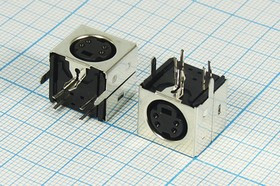 Разъем (miniDIN) K37152B 4P\MCC-5239.4P\ [S-VHS] розетка, 4HP, монтаж на плату, угловой,экранированный, K37152B 4P\MCC-5239.4P\ [S-VHS]