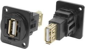Straight, Panel Mount, Socket Type A to A 2.0 USB Connector Straight, Panel Mount, Socket Type A to A 2.0 USB Connector