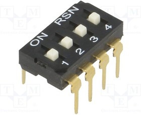 DI-04, Переключатель DIP-SWITCH, Кол-во секций 4, ON-OFF, 0,05A/12ВDC