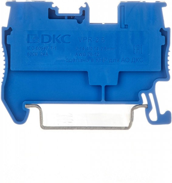 Клемма проходная зажим push-in 2 точки подключения 2.5кв.мм син. DKC VPR-2.5-BU