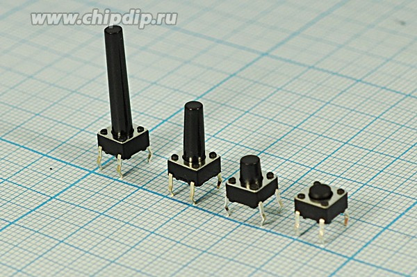 Переключатель тактовый 6,0x 6,0x22, высота над корпусом h18.4мм, NO, черный, 4PF; №117 X ПКнТакт 6,0x 6,0x22\h18,4\\NO\чер\4PF\