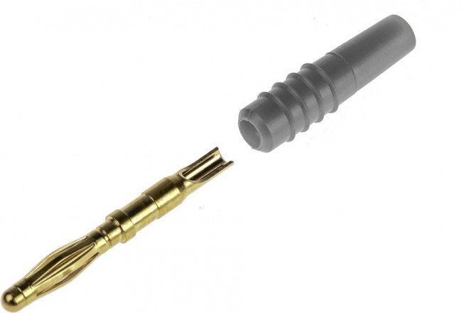 22.2618-28, Grey Male Banana Plug, 2mm Connector, Solder Termination, 10A, 30 V, 60V dc, Gold Plating