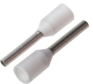FTR0.5-8, FTR Insulated Crimp Bootlace Ferrule, 8mm Pin Length, 1mm Pin Diameter, 0.5mm² Wire Size, White FTR0.5-8, FTR Insulated Crimp Bootlace Ferrule, 8mm Pin Length, 1mm Pin Diameter, 0.5mm² Wire Size, White